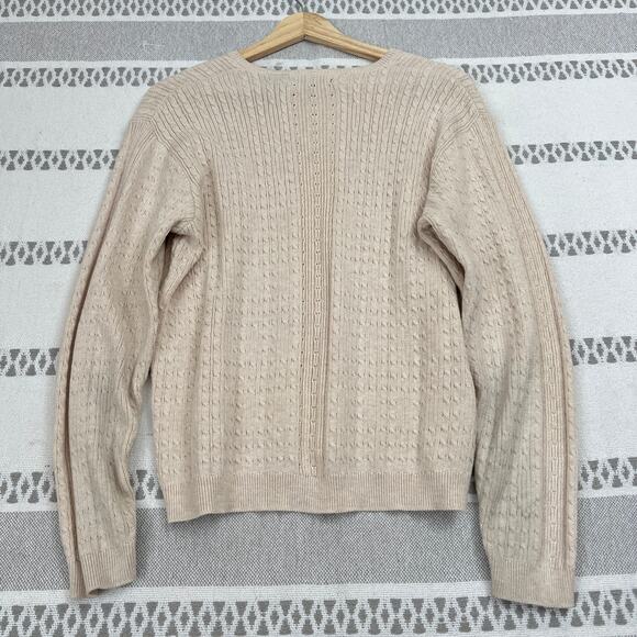 Wainscott Beige Cotton VNeck Pullover Sweater Long Sleeve Textured Knit Womens L - Picture 3 of 10